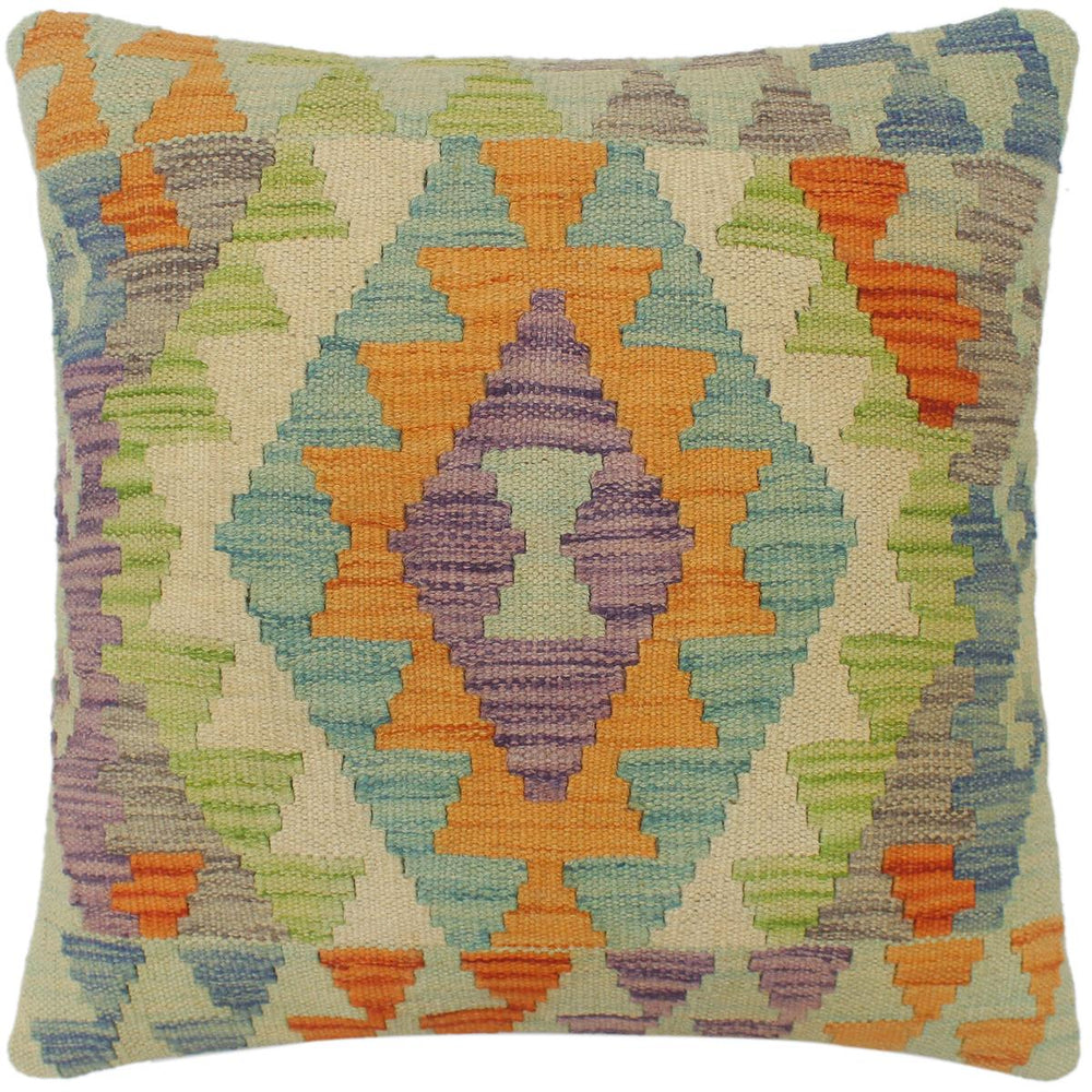 handmade Tribal Turkish Antique Rust Blue Hand-Woven SQUARE 100% WOOL pillow