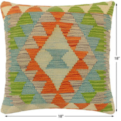 handmade Tribal Turkish Antique Rust Blue Hand-Woven SQUARE 100% WOOL pillow
