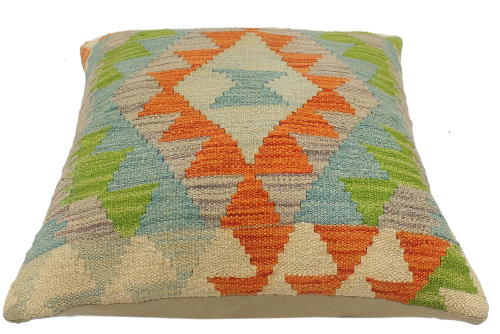 handmade Tribal Turkish Antique Rust Blue Hand-Woven SQUARE 100% WOOL pillow