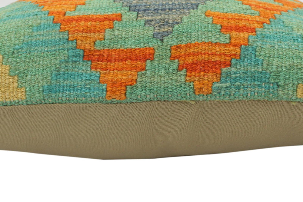 handmade Tribal Turkish Antique Rust Blue Hand-Woven SQUARE 100% WOOL pillow