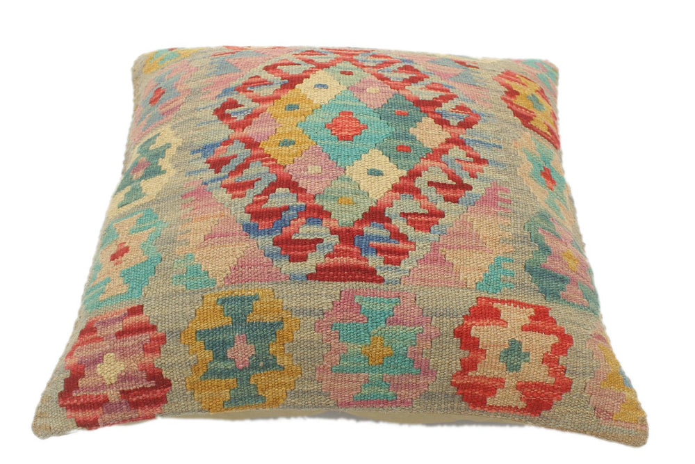 handmade Tribal Turkish Antique Blue Red Hand-Woven SQUARE 100% WOOL pillow