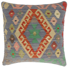 handmade Tribal Turkish Antique Blue Rust Hand-Woven SQUARE 100% WOOL pillow
