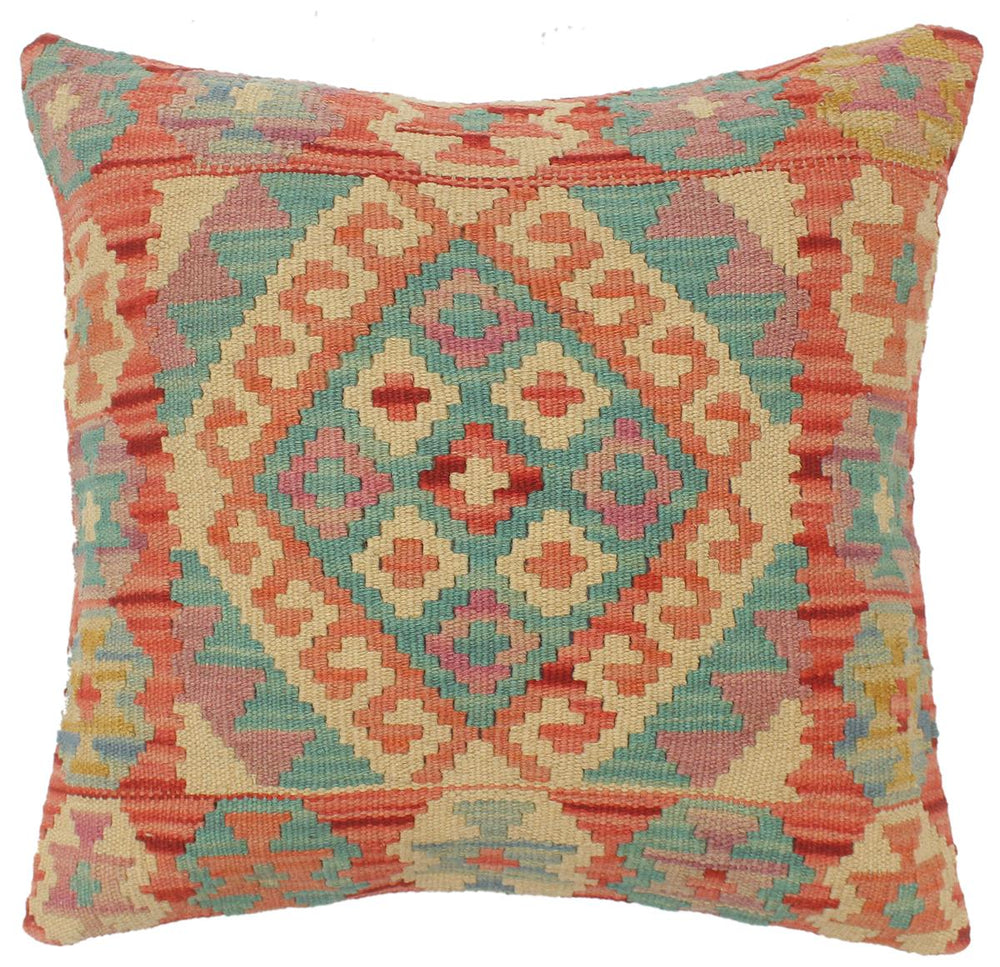 handmade Tribal Turkish Antique Red Blue Hand-Woven SQUARE 100% WOOL pillow