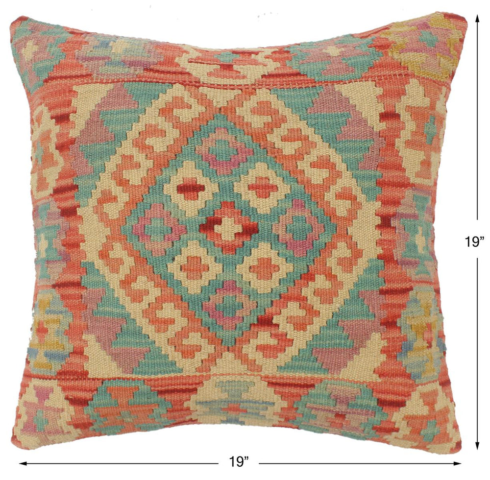 handmade Tribal Turkish Antique Red Blue Hand-Woven SQUARE 100% WOOL pillow