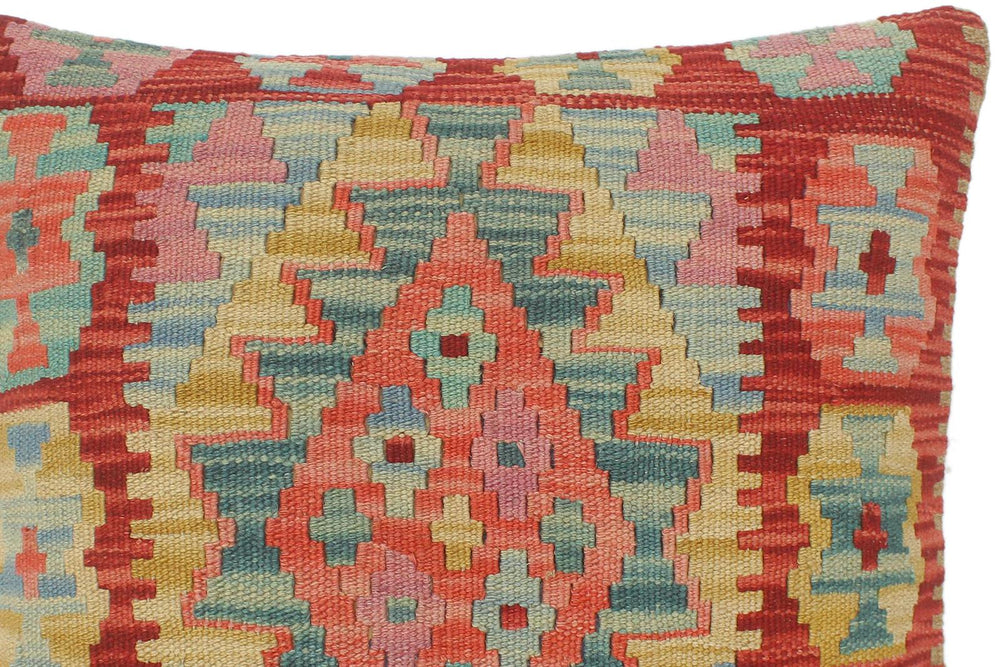 handmade Tribal Turkish Antique Red Blue Hand-Woven SQUARE 100% WOOL pillow
