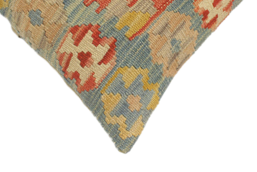 handmade Tribal Turkish Antique Rust Blue Hand-Woven SQUARE 100% WOOL pillow