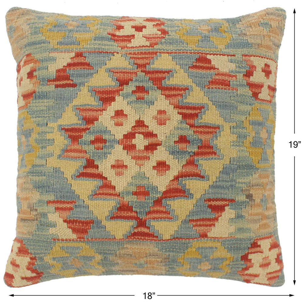 handmade Tribal Turkish Antique Rust Blue Hand-Woven SQUARE 100% WOOL pillow