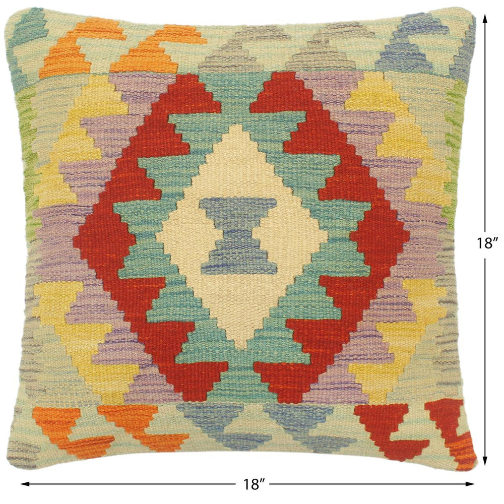 handmade Tribal Turkish Antique Rust Blue Hand-Woven SQUARE 100% WOOL pillow