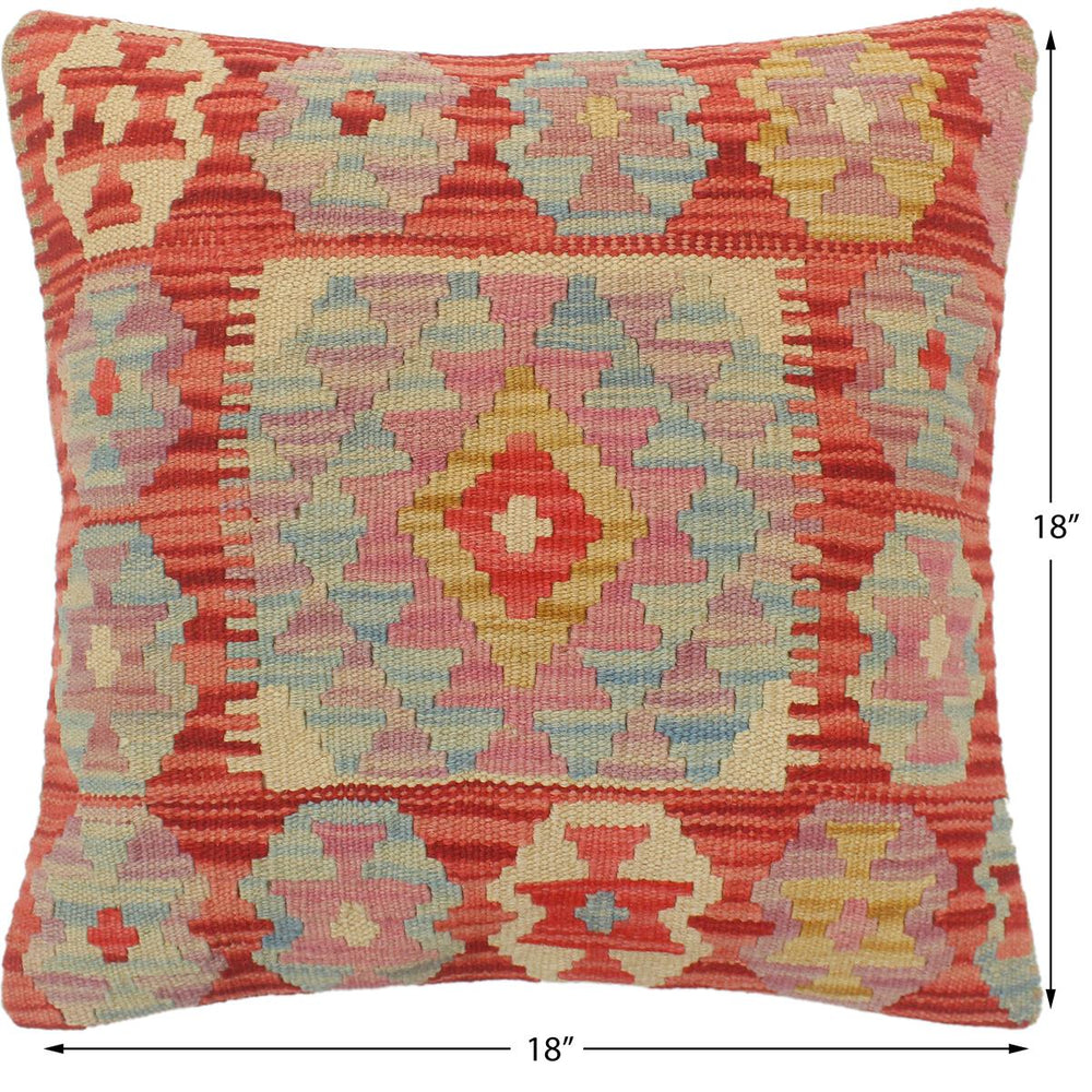 handmade Tribal Turkish Antique Red Blue Hand-Woven SQUARE 100% WOOL pillow