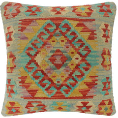 handmade Tribal Turkish Antique Rust Blue Hand-Woven SQUARE 100% WOOL pillow