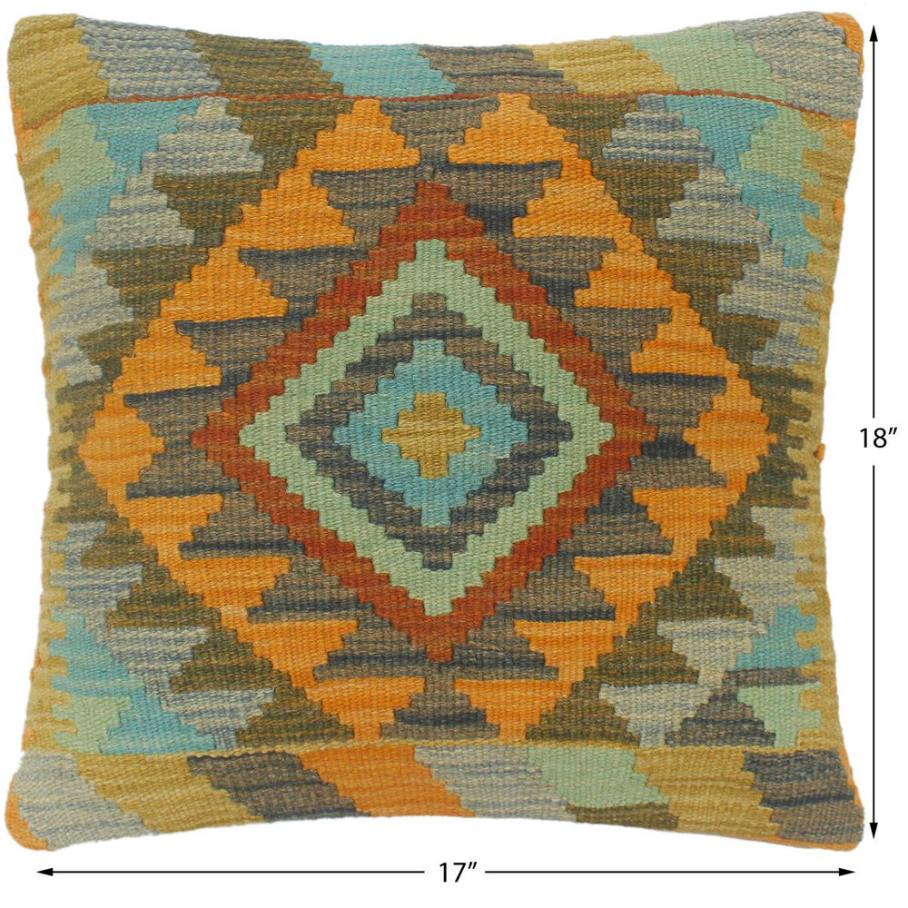 handmade Tribal Turkish Antique Rust Blue Hand-Woven SQUARE 100% WOOL pillow