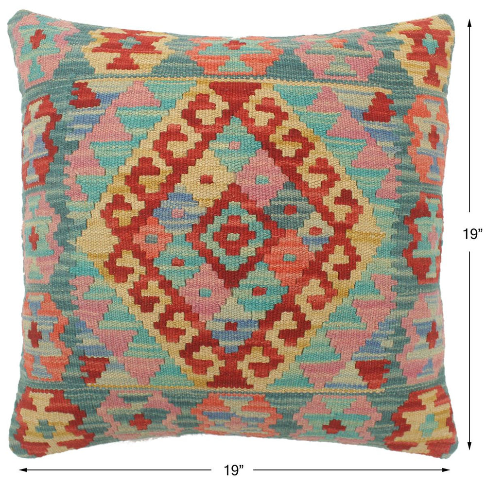 handmade Tribal Turkish Antique Red Blue Hand-Woven SQUARE 100% WOOL pillow