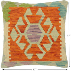 handmade Tribal Turkish Antique Rust Blue Hand-Woven SQUARE 100% WOOL pillow