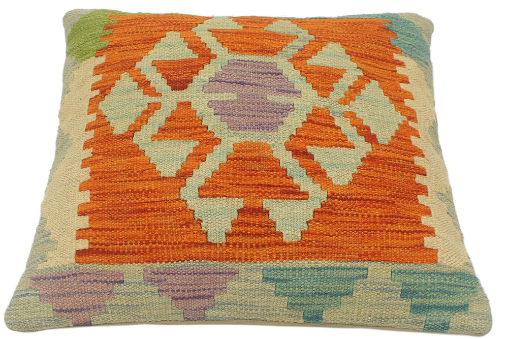 handmade Tribal Turkish Antique Rust Blue Hand-Woven SQUARE 100% WOOL pillow