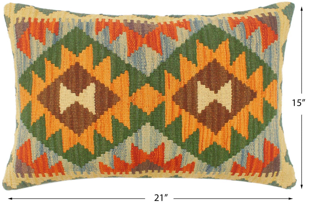 handmade Tribal Rust Blue Hand-Woven RECTANGLE 100% WOOL Pillow