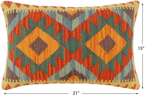 handmade Tribal Rust Blue Hand-Woven RECTANGLE 100% WOOL Pillow