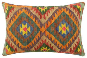handmade Tribal Rust Blue Hand-Woven RECTANGLE 100% WOOL Pillow