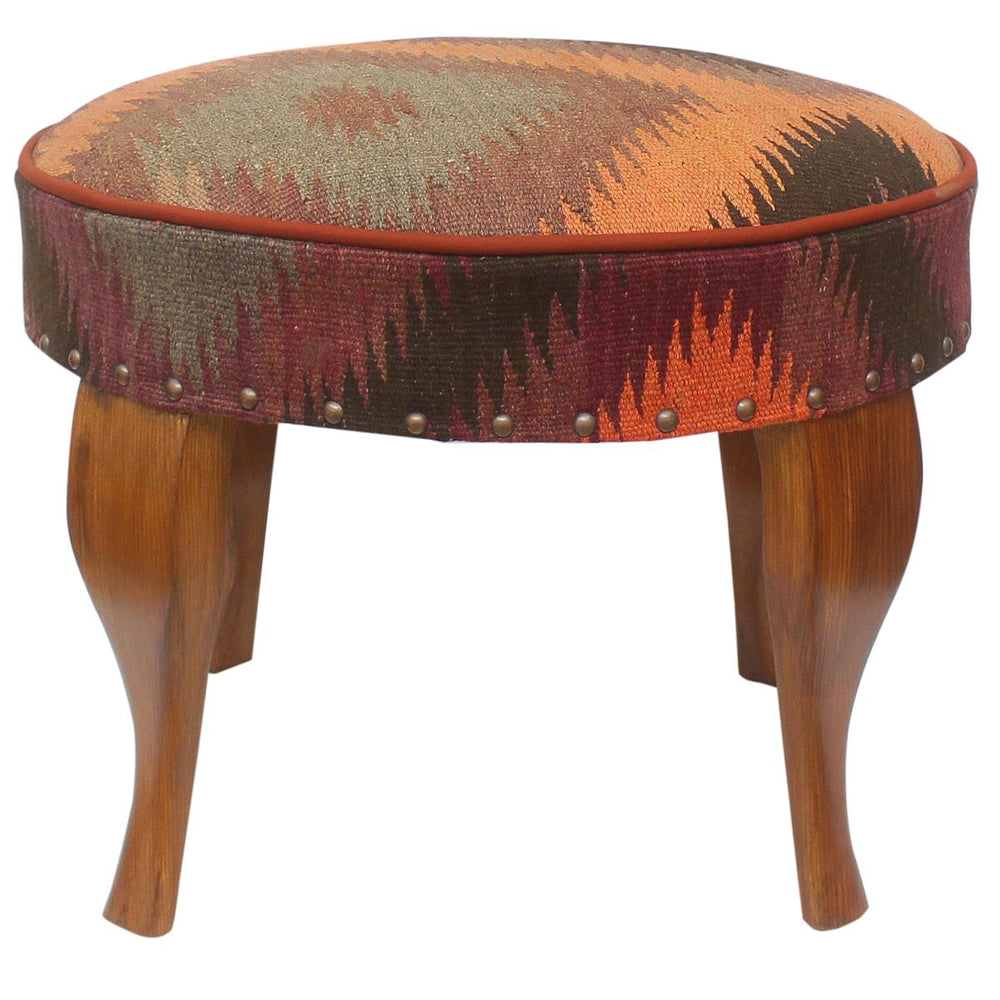 handmade Traditional Victorianot Orange Gray Hand-made ROUND Vegetable dyed wool and wood  23 x 23 x 18