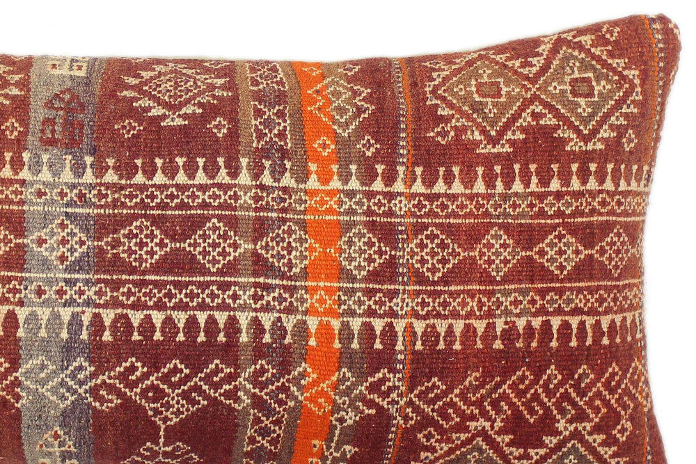 handmade Tribal Burgundy Rust Hand-Woven SQUARE 100% WOOL Pillow