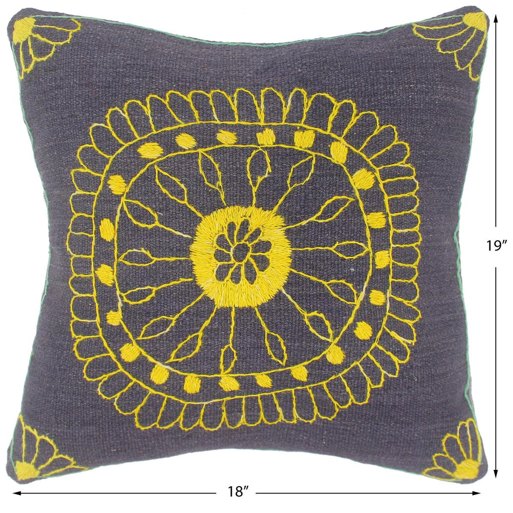 handmade  Pillow Blue Yellow Hand-Woven SQUARE 100% Wool Suzani Throw Pillow