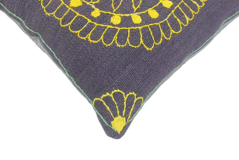 handmade  Pillow Blue Yellow Hand-Woven SQUARE 100% Wool Suzani Throw Pillow