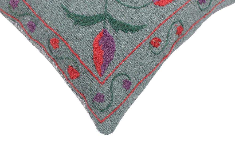 handmade  Pillow Gray Red Hand-Woven SQUARE 100% Wool Suzani Throw Pillow