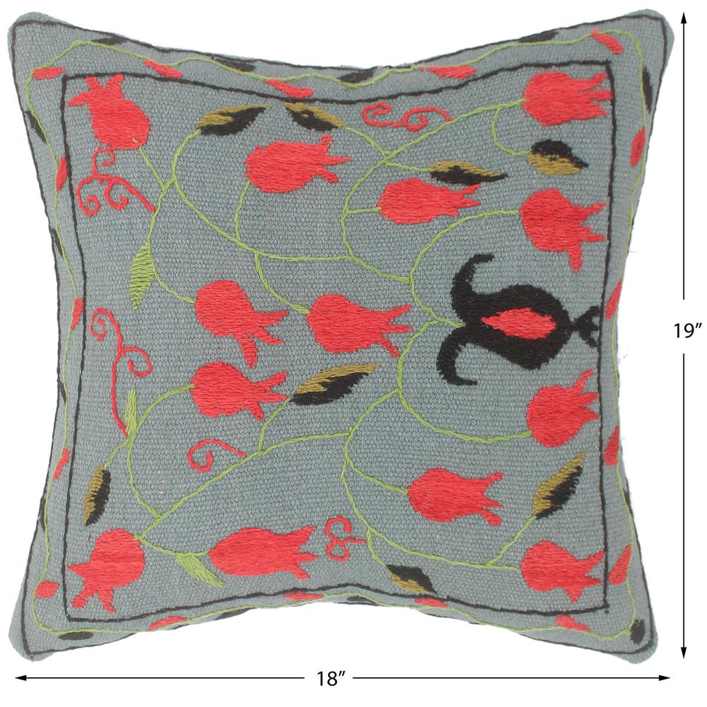 handmade  Pillow Gray Red Hand-Woven SQUARE 100% Wool Suzani Throw Pillow