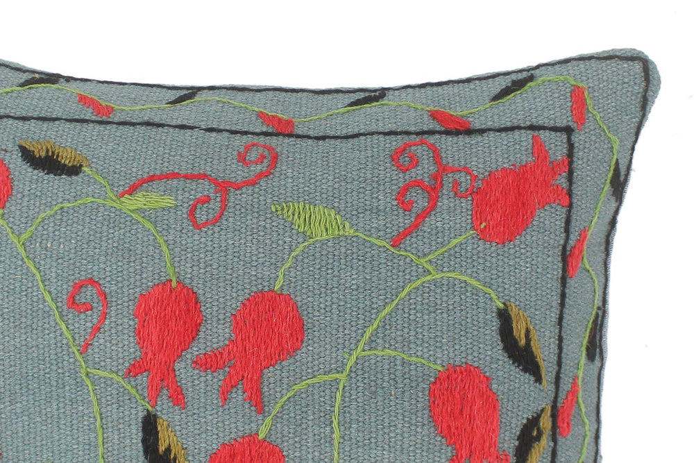 handmade  Pillow Gray Red Hand-Woven SQUARE 100% Wool Suzani Throw Pillow