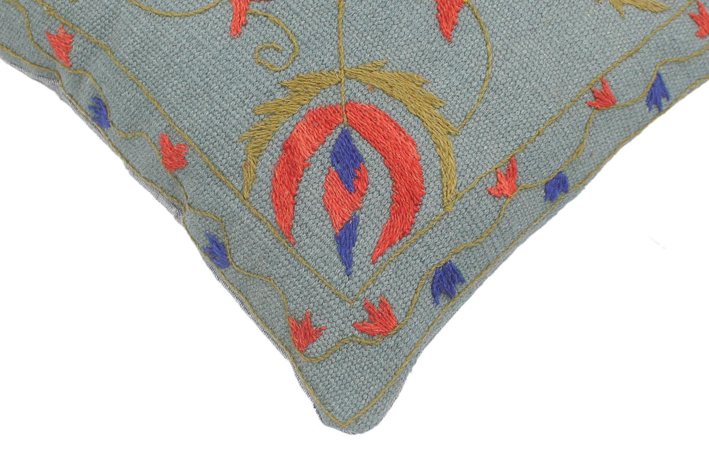 handmade  Pillow Blue Red Hand-Woven SQUARE 100% Wool Suzani Throw Pillow