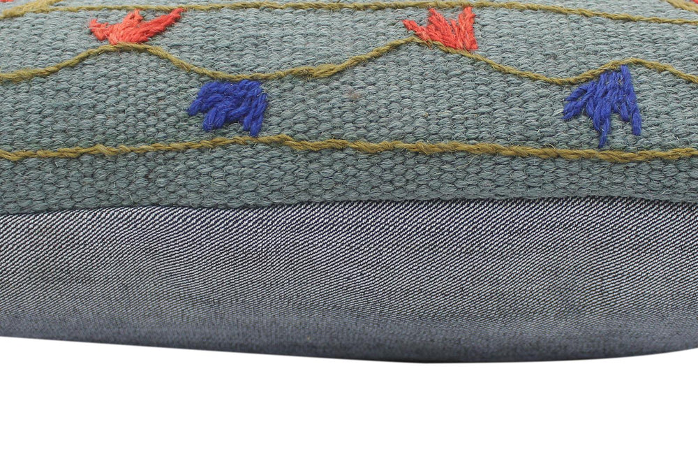 handmade  Pillow Blue Red Hand-Woven SQUARE 100% Wool Suzani Throw Pillow