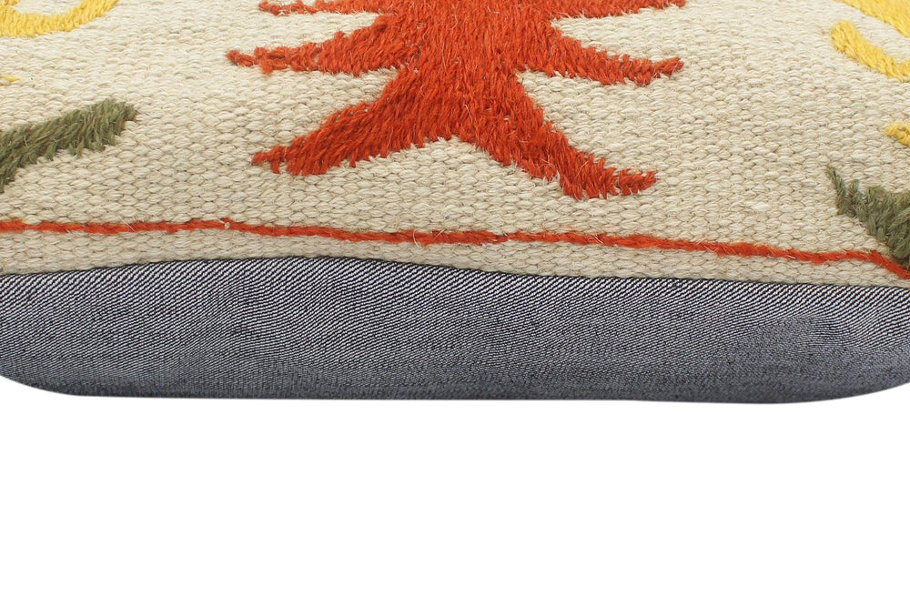 handmade  Pillow Beige Rust Hand-Woven SQUARE 100% Wool Suzani Throw Pillow