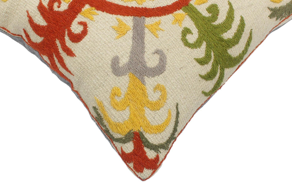 handmade  Pillow Beige Rust Hand-Woven SQUARE 100% Wool Suzani Throw Pillow