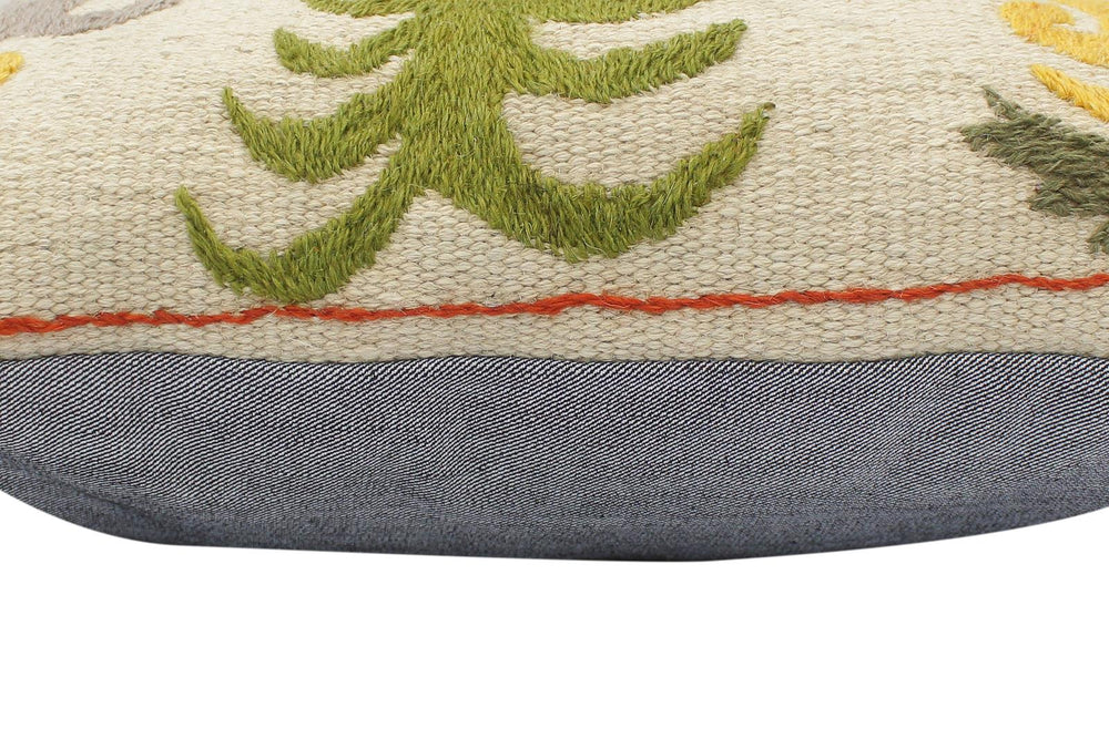 handmade  Pillow Beige Rust Hand-Woven SQUARE 100% Wool Suzani Throw Pillow