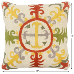 handmade  Pillow Beige Rust Hand-Woven SQUARE 100% Wool Suzani Throw Pillow