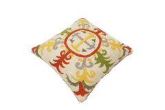 handmade  Pillow Beige Rust Hand-Woven SQUARE 100% Wool Suzani Throw Pillow