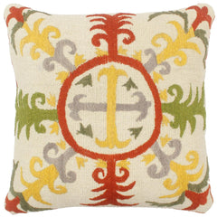 handmade  Pillow Beige Rust Hand-Woven SQUARE 100% Wool Suzani Throw Pillow