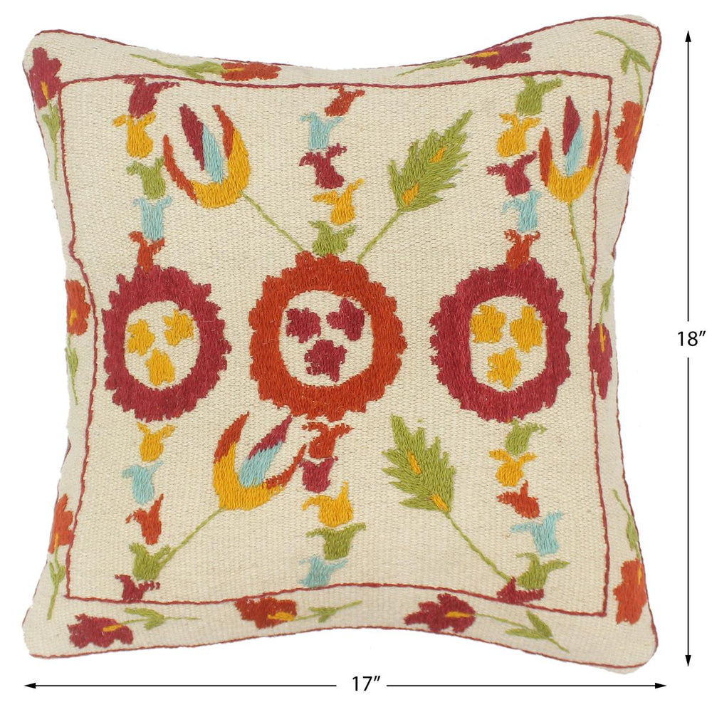 handmade  Pillow Beige Rust Hand-Woven SQUARE 100% Wool Suzani Throw Pillow