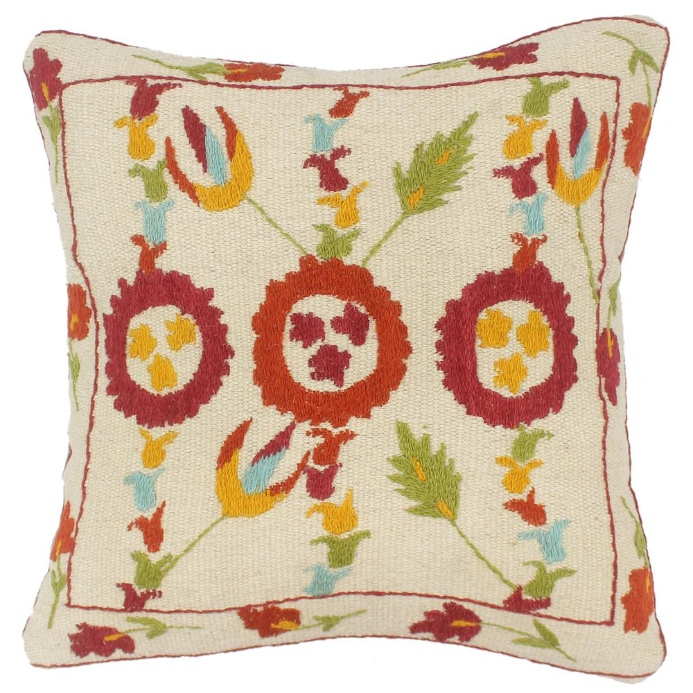 handmade  Pillow Beige Rust Hand-Woven SQUARE 100% Wool Suzani Throw Pillow