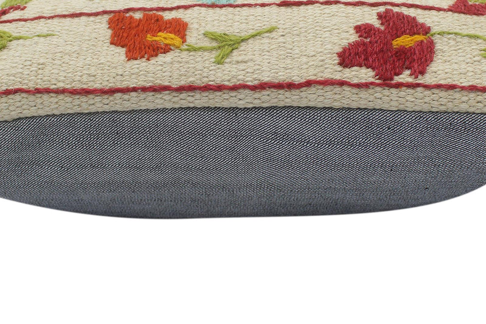 handmade  Pillow Beige Rust Hand-Woven SQUARE 100% Wool Suzani Throw Pillow