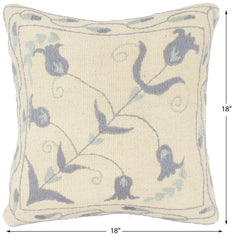 handmade  Pillow Beige Blue Hand-Woven SQUARE 100% Wool Suzani Throw Pillow