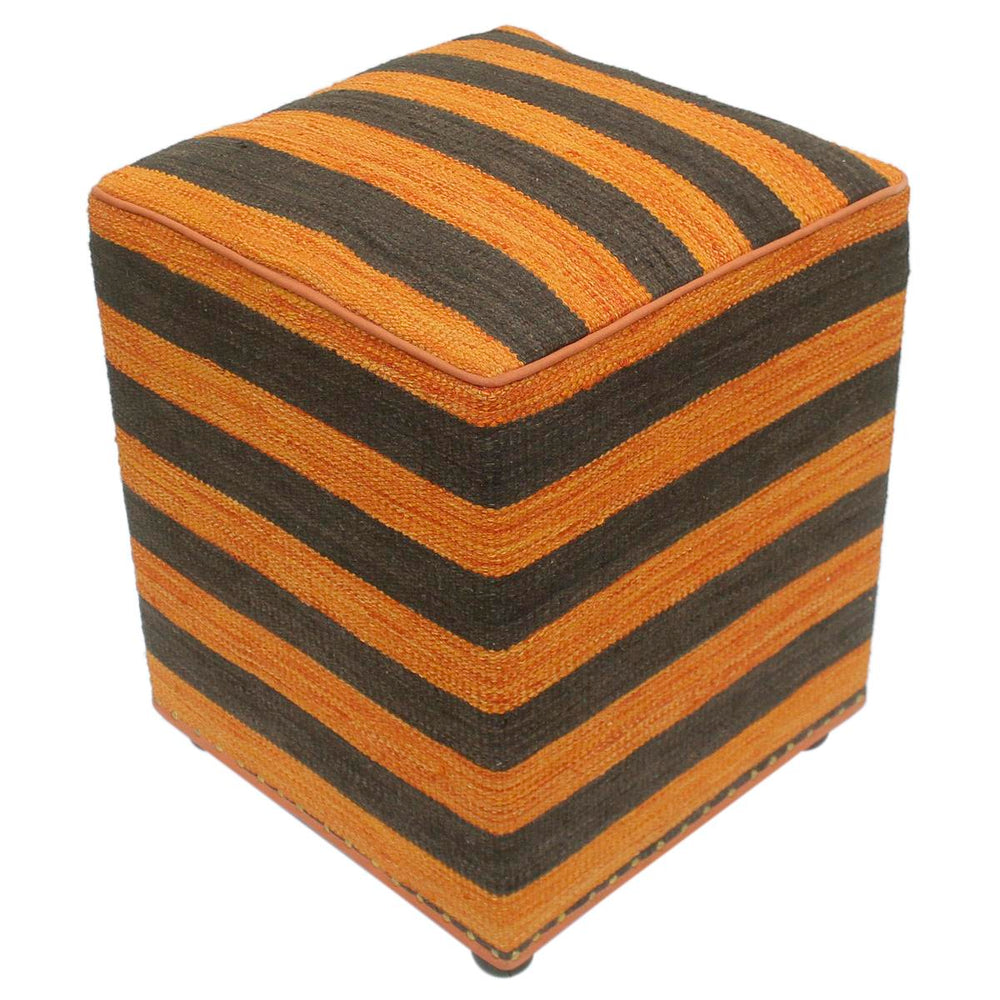 handmade Modern Ottoman Orange Black Hand-made SQUARE handmade ottoman pouf