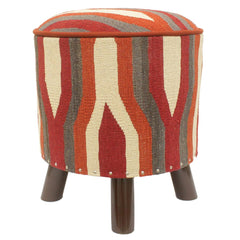 handmade Modern Ottoman Rust Red Hand-made ROUND Vegetable dyed wool and wood  17 x 17 x 19