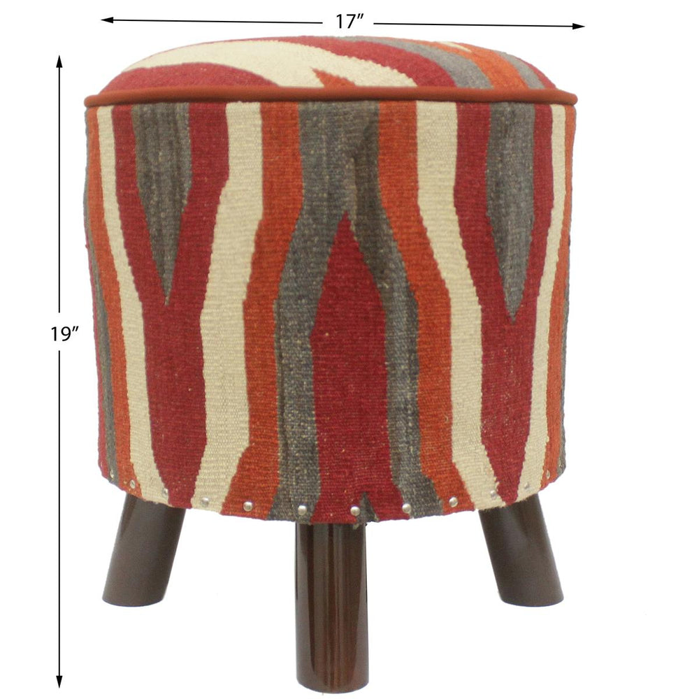 handmade Modern Ottoman Rust Red Hand-made ROUND Vegetable dyed wool and wood  