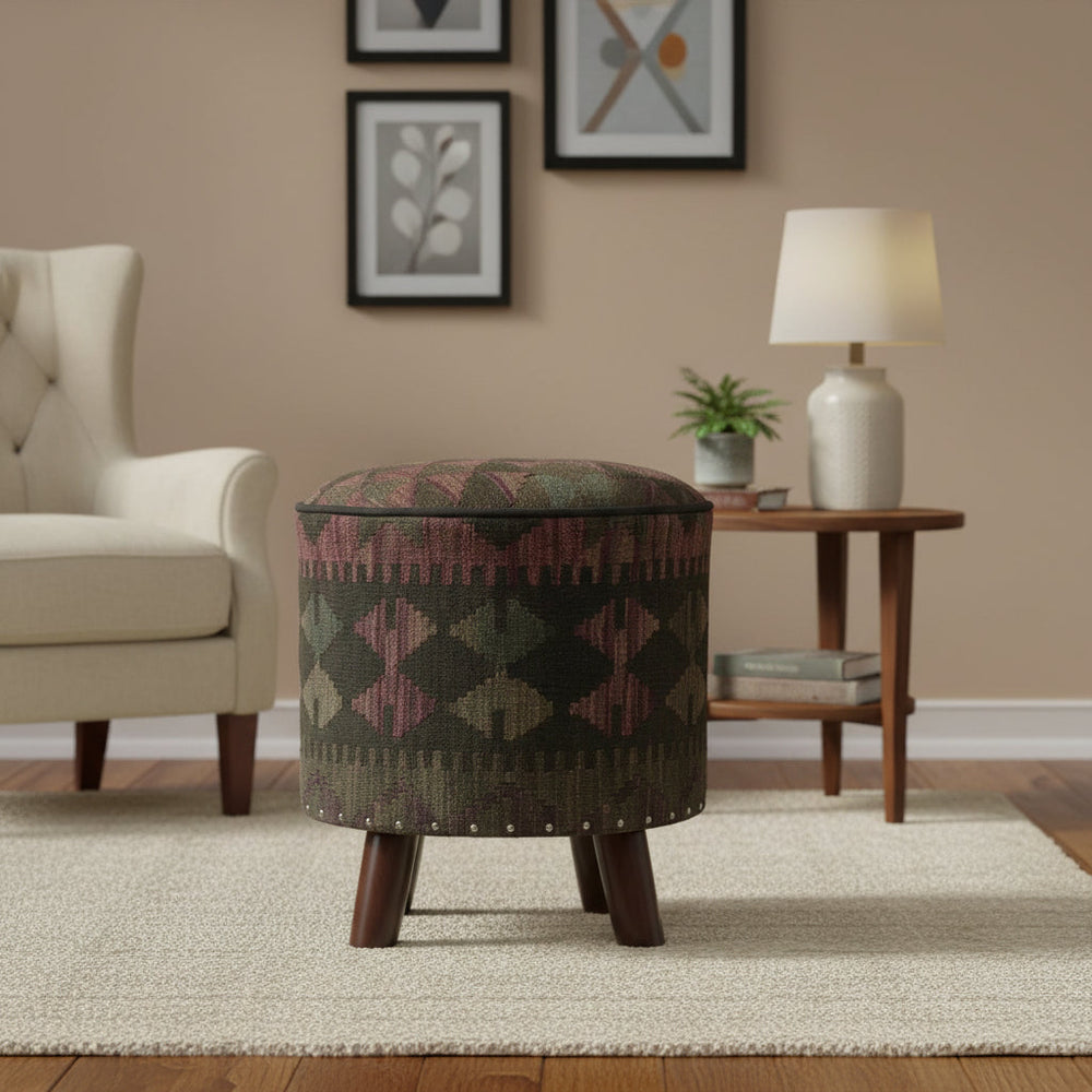 handmade Traditional Ottoman Black Purple Hand-made ROUND Vegetable dyed wool and wood  