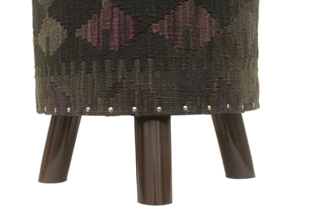 handmade Traditional Ottoman Black Purple Hand-made ROUND Vegetable dyed wool and wood  