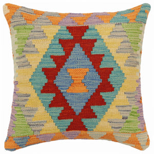 handmade Traditional Pillow Rust Blue Hand-Woven SQUARE 100% WOOL  Hand woven turkish pillow  2 x 2