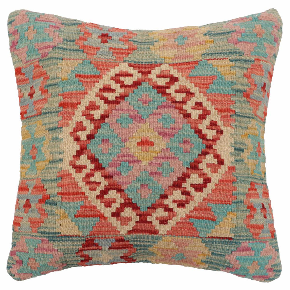 handmade Traditional Pillow Blue Red Hand-Woven SQUARE 100% WOOL  Hand woven turkish pillow  2 x 2