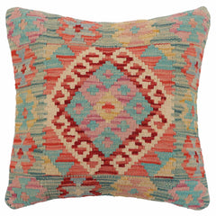 handmade Traditional Pillow Blue Red Hand-Woven SQUARE 100% WOOL  Hand woven turkish pillow  2 x 2