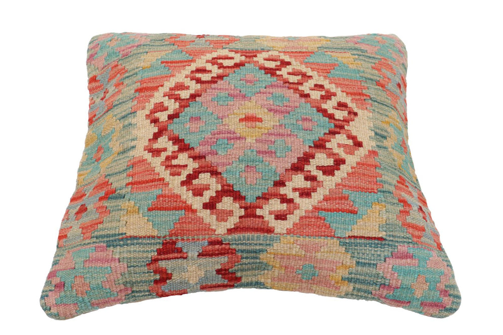 handmade Traditional Pillow Blue Red Hand-Woven SQUARE 100% WOOL  Hand woven turkish pillow  2 x 2