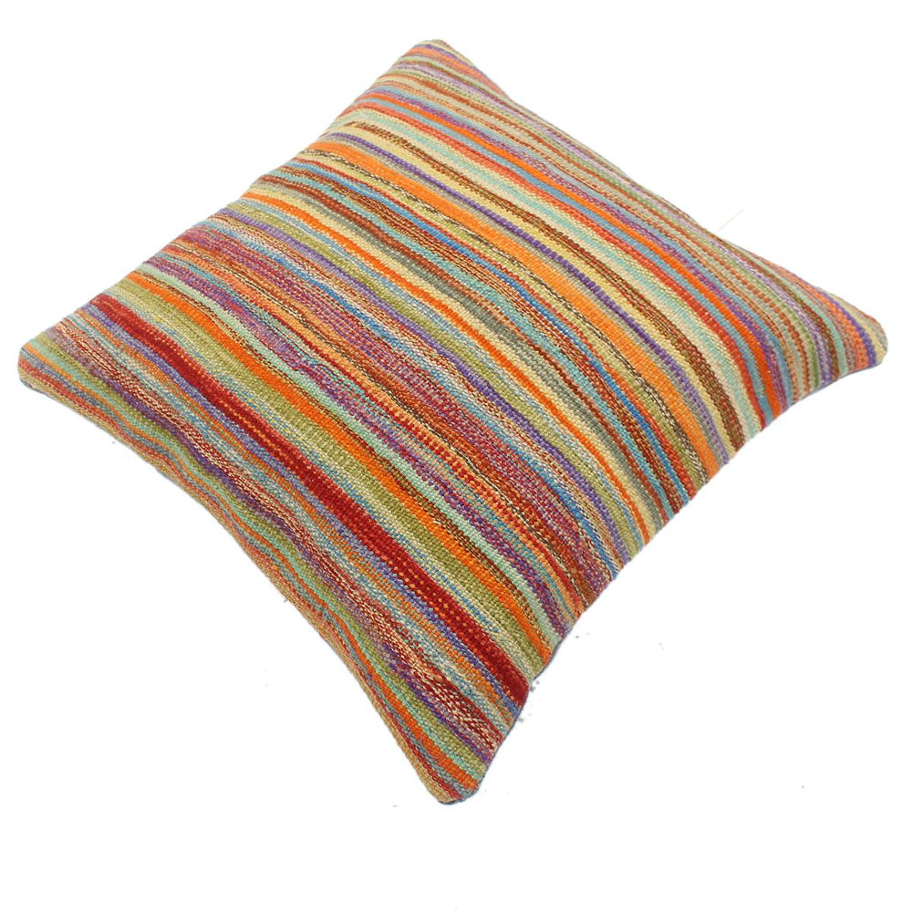 handmade Modern Pillow Rust Blue Hand-Woven SQUARE 100% WOOL  Hand woven turkish pillow  2 x 2
